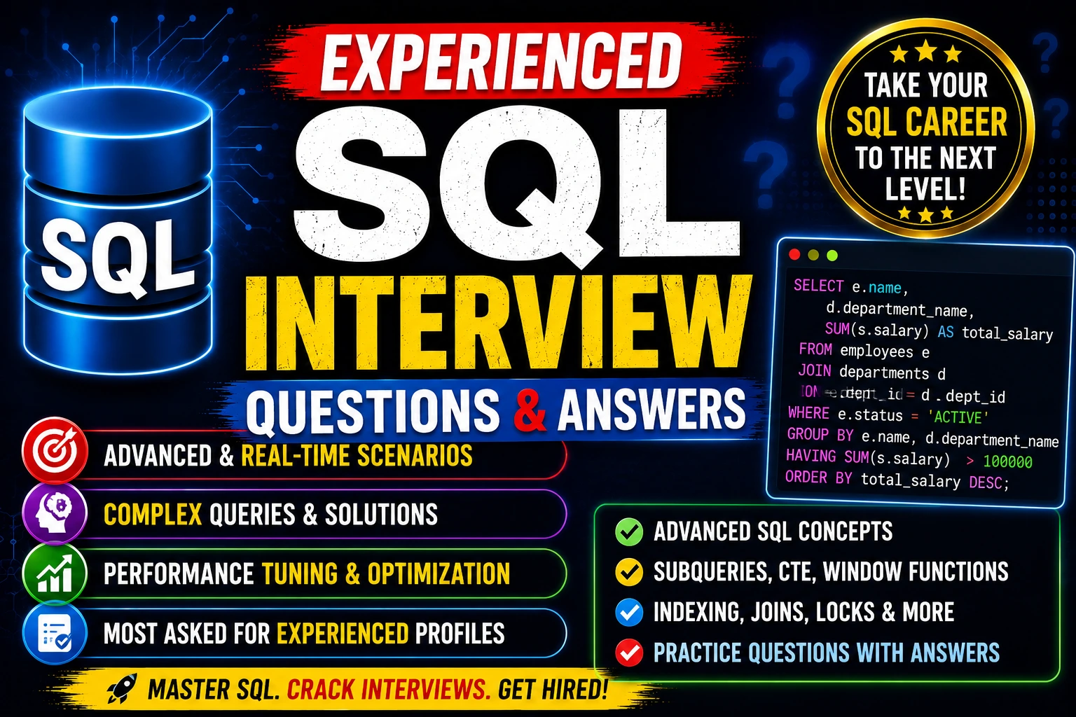 Experience SQL Interview Questions & Answers