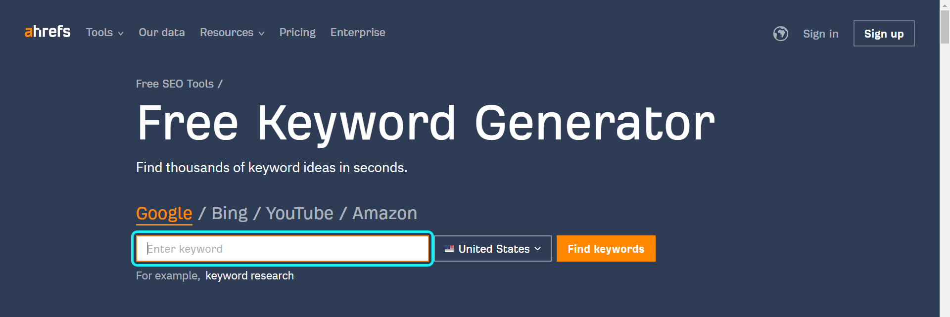 ahrefs’ keyword generator